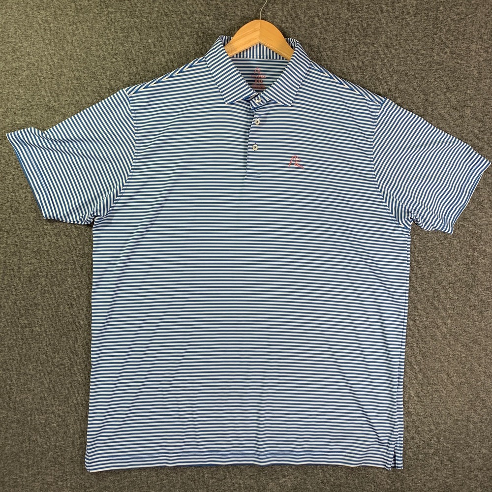 Rhoback Polo Men 2XL Blue Striped Performance Stretch Golf Preppy Modern - Picture 2 of 10